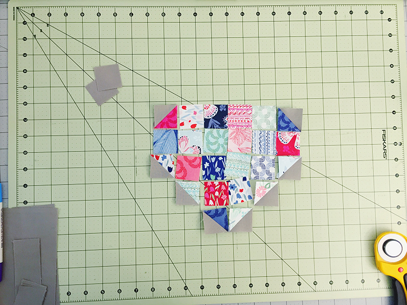 Heart with patchwork scraps and finished easy corner triangles (ECT)
